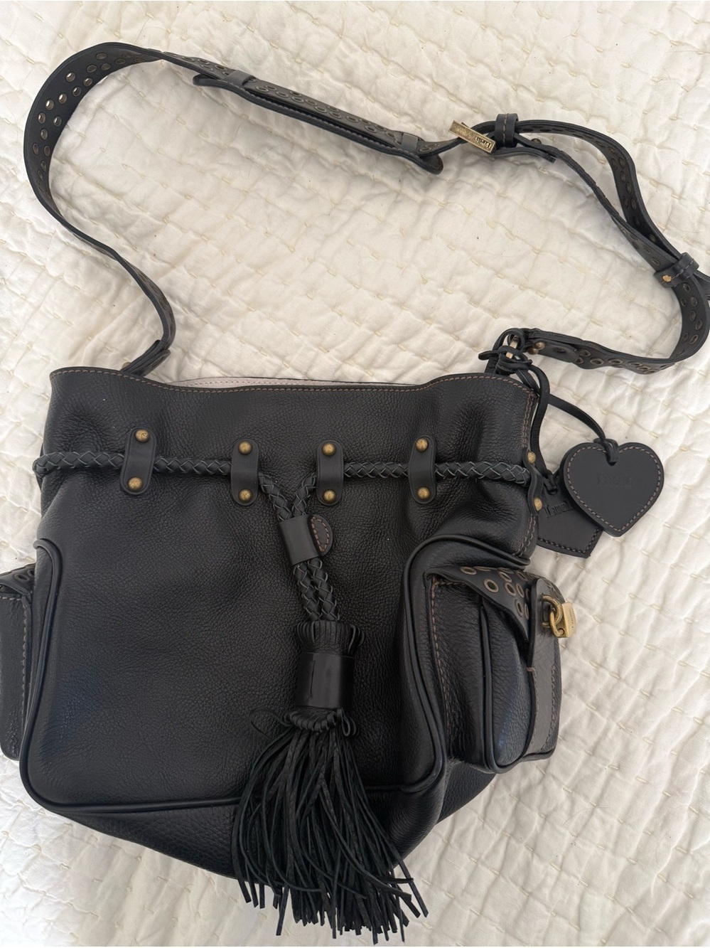 Luella black leather tassel studded bag - EUC! Rare!